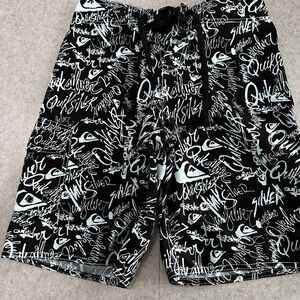 Quiksilver Men’s Black & White Script Logo Board Shorts